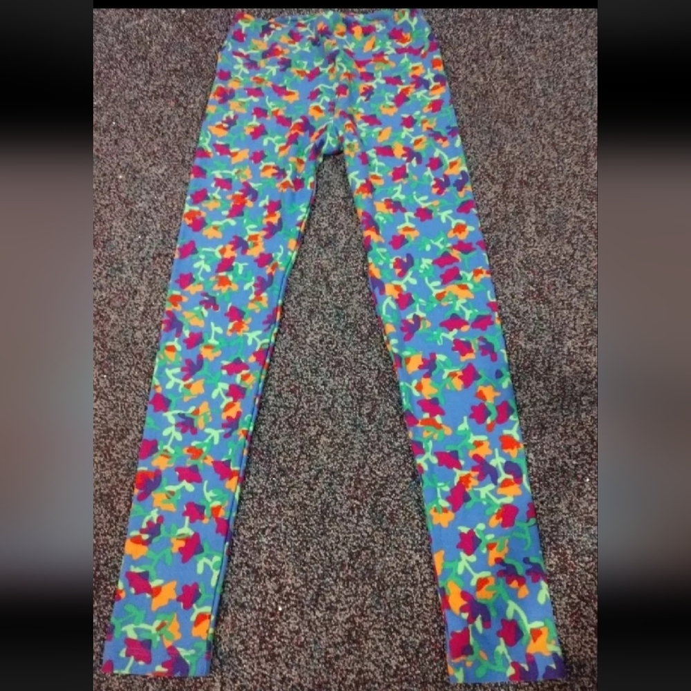 Lularoe Size OS Spring/summer Leggings Light Blue Bright Flowers